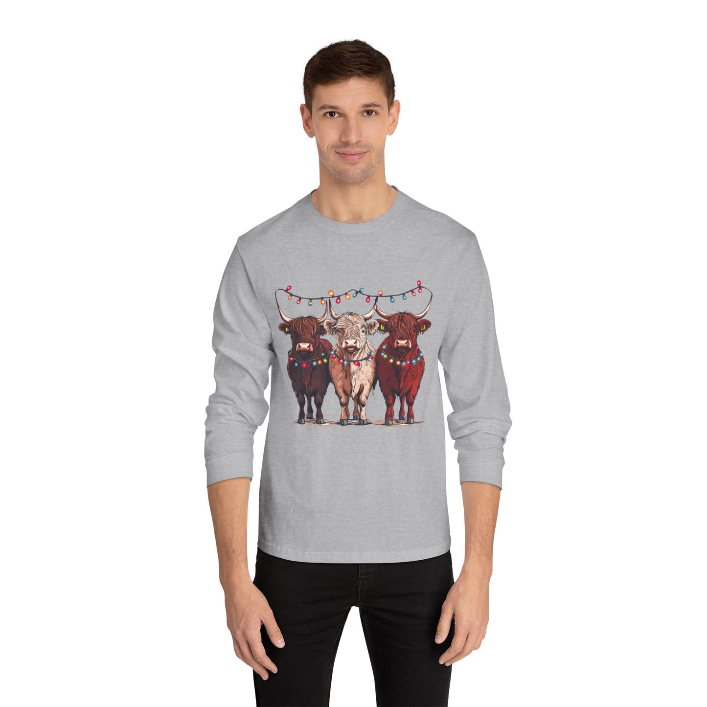 T-Shirt Unisex Classic Long Sleeve Cute Christmas Cows Gift For Anyone Holiday Attire Seasonal Fun
