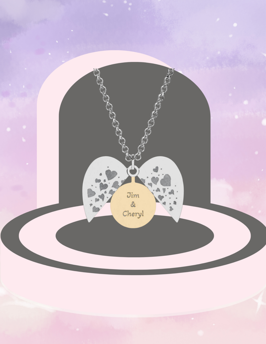 Angel Wing Necklace Hidden Message Heart Pendant Personalized Jewelry Memorial Gift Sympathy Present Remembrance Keepsake Engraved Disc