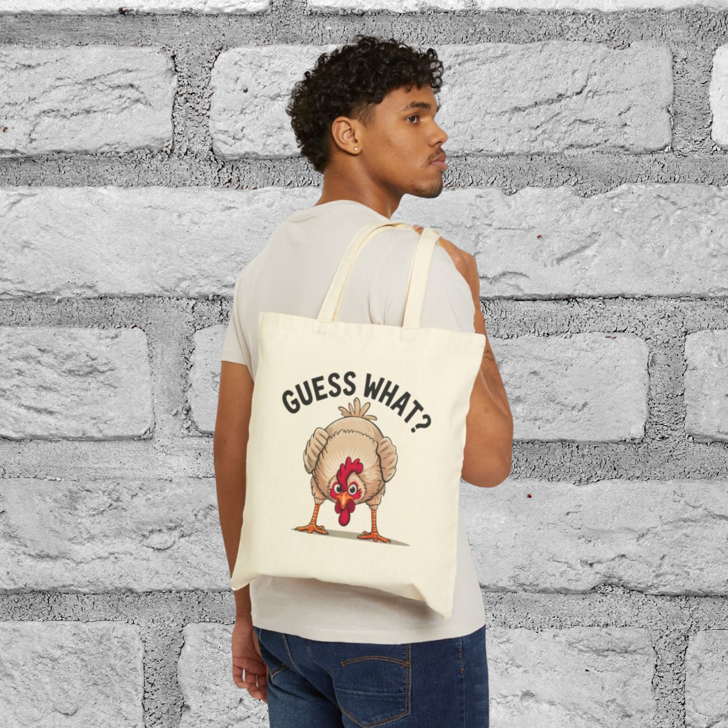 Tote Bag Funny "Guess What? Chicken Butt!" Canvas Tote Humorous Tote Conversation Starter
