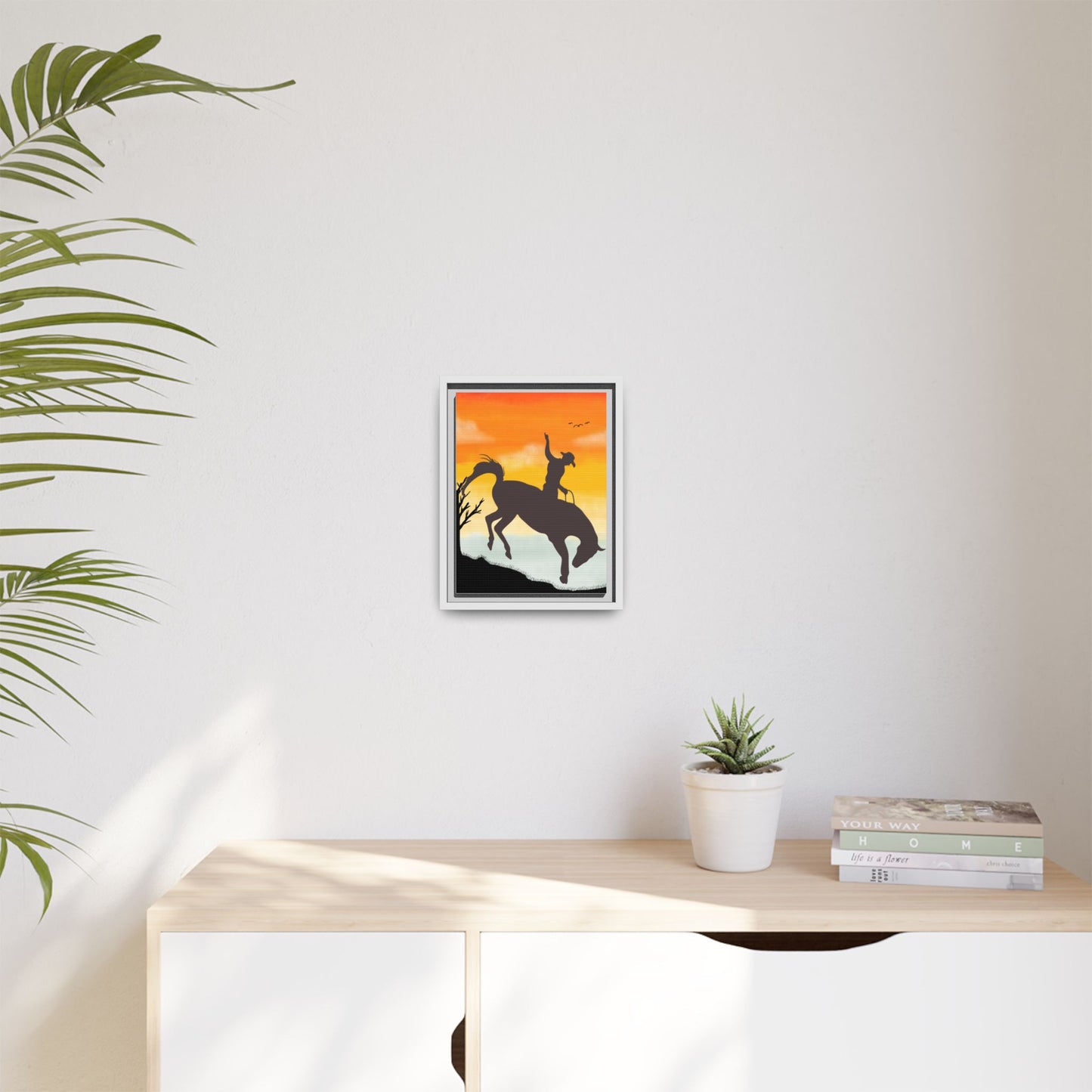 Framed Cowboy Sunset Canvas Art Equestrian Decor Farmhouse Wall Art Rustic Home Decoration Gift for Horse Lovers Rodeo Decor Housewarming Gift