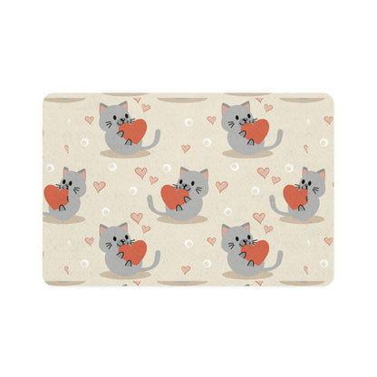 Pet Food Mat Cat Feeding Mat Heart Design Pet Place Mat Kitty Gift Cat or Dog Lovers Home Decor Non-Slip Dish Mat Cute Cat Love Food Mat