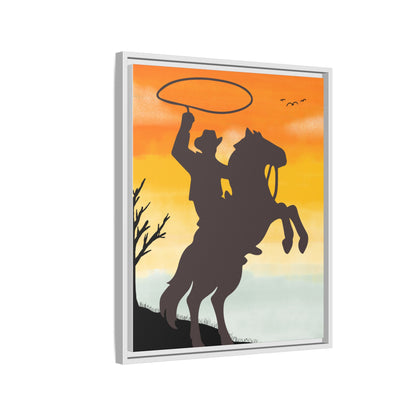 Framed Canvas Art Print Western Home Decor Rustic Wall Art Gift for Cowgirl or Cowboy Country Housewarming Rodeo Home Decor Cowboy Sunset