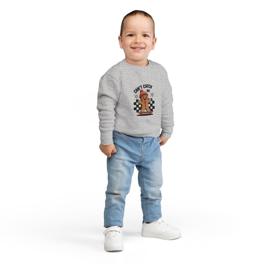 T-Shirt Playful Toddler Sweatshirt with 'Can’t Catch Me' Design Cute Kids Outfit Fun Holiday Gift Cozy Fall Wear Cheeky Gingerbread Sweater