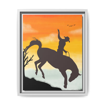 Framed Cowboy Sunset Canvas Art Equestrian Decor Farmhouse Wall Art Rustic Home Decoration Gift for Horse Lovers Rodeo Decor Housewarming Gift