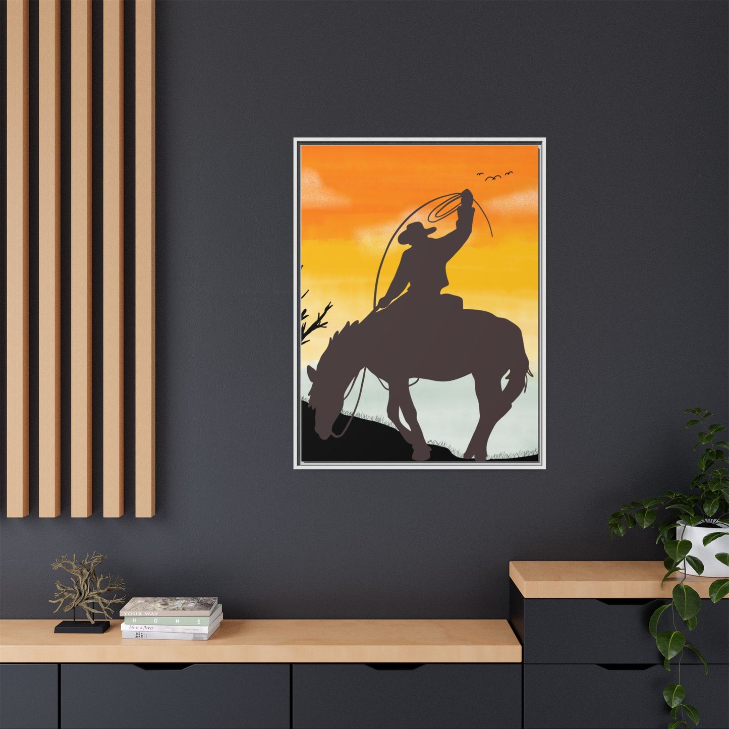 Framed Cowboy Rodeo Art Print Canvas Wall Decor Western Home Decor Rustic Cowboy Gift Equestrian Wall Art Country Themed Art Housewarming Gift