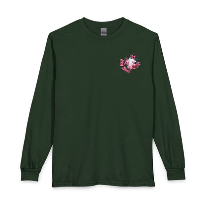 Breast Cancer Awareness Long Sleeve Tee — "In October We Wear Pink" Cow Design