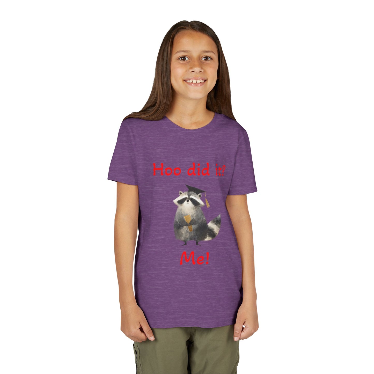 Youth Tee – Cute Raccoon “Hoo did it? Me!” Kids Shirt