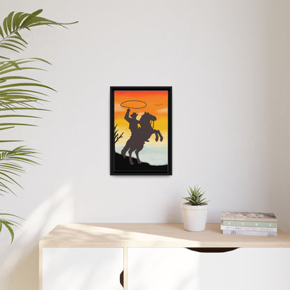 Framed Canvas Art Print Western Home Decor Rustic Wall Art Gift for Cowgirl or Cowboy Country Housewarming Rodeo Home Decor Cowboy Sunset