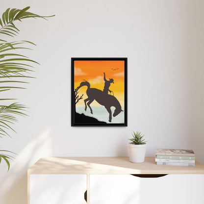 Framed Cowboy Sunset Canvas Art Equestrian Decor Farmhouse Wall Art Rustic Home Decoration Gift for Horse Lovers Rodeo Decor Housewarming Gift