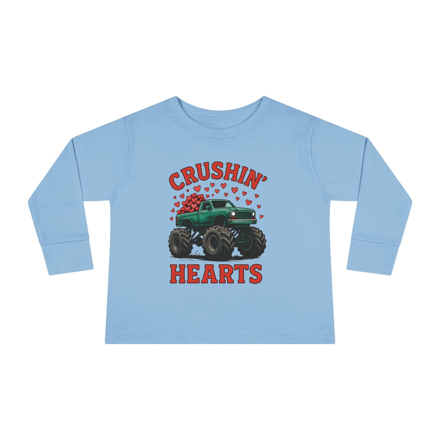 Toddler Long Sleeve Tee — "Crushin' Hearts" Monster Truck Valentine Shirt