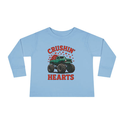 Toddler Long Sleeve Tee — "Crushin' Hearts" Monster Truck Valentine Shirt