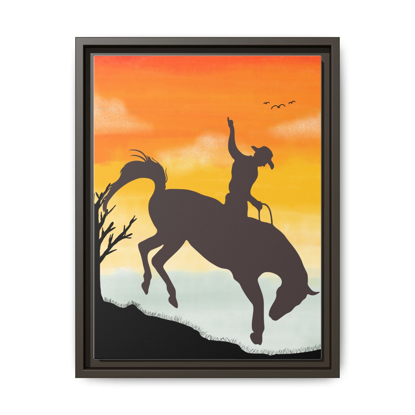 Framed Cowboy Sunset Canvas Art Equestrian Decor Farmhouse Wall Art Rustic Home Decoration Gift for Horse Lovers Rodeo Decor Housewarming Gift