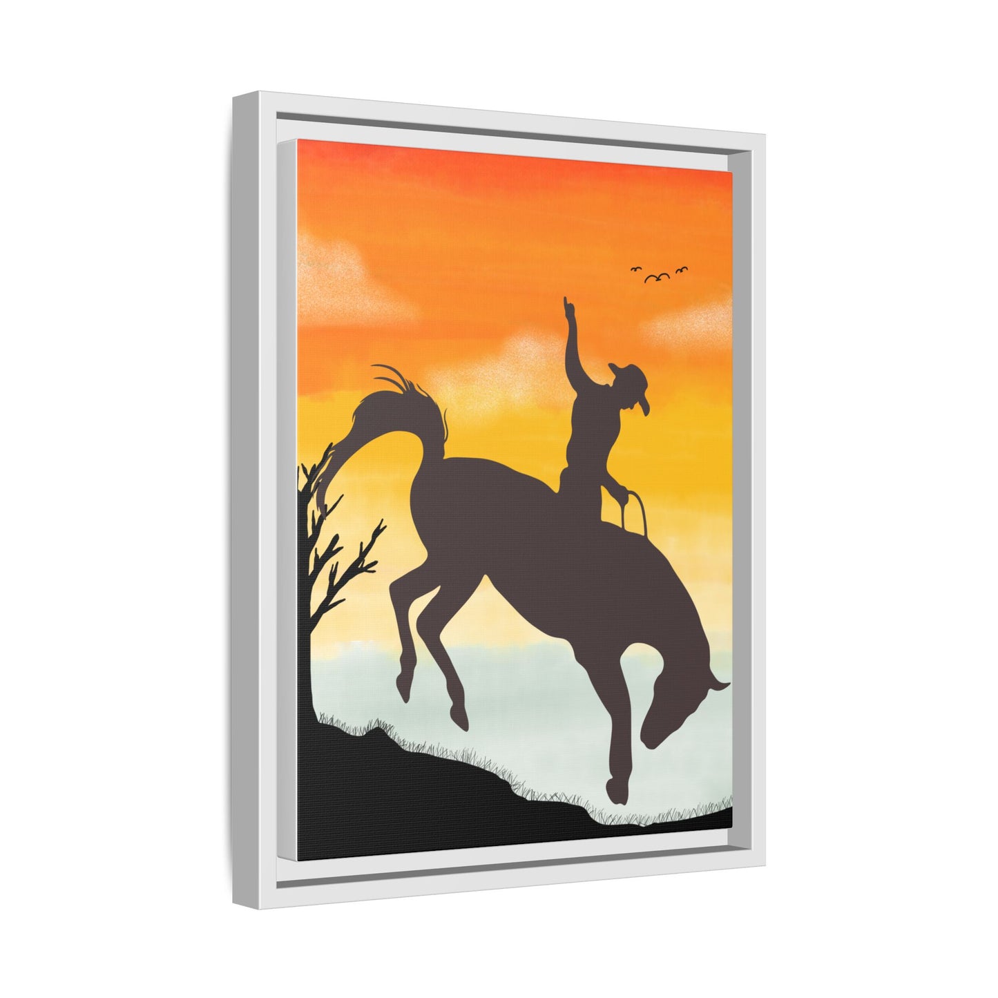 Framed Cowboy Sunset Canvas Art Equestrian Decor Farmhouse Wall Art Rustic Home Decoration Gift for Horse Lovers Rodeo Decor Housewarming Gift