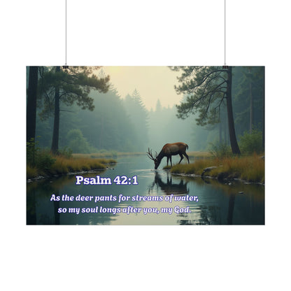 Christian Poster Bible Verse Psalm 42:1 Deer by Stream Inspirational Wall Art Religious Wall Art