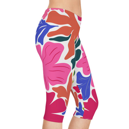 Capri Leggings Tropical Floral Capri Leggings Vibrant AOP Activewear for Summer Yoga Fitness Casual Wear Beach Retreat