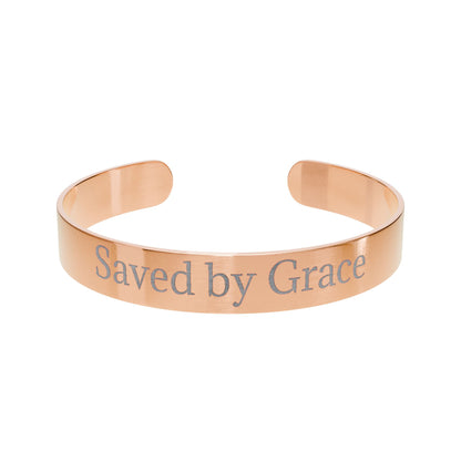 Engraved Cuff Bracelet - "Saved by Grace" Inspirational Jewelry