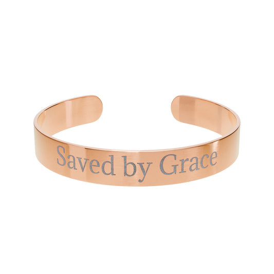 Engraved Cuff Bracelet - "Saved by Grace" Inspirational Jewelry