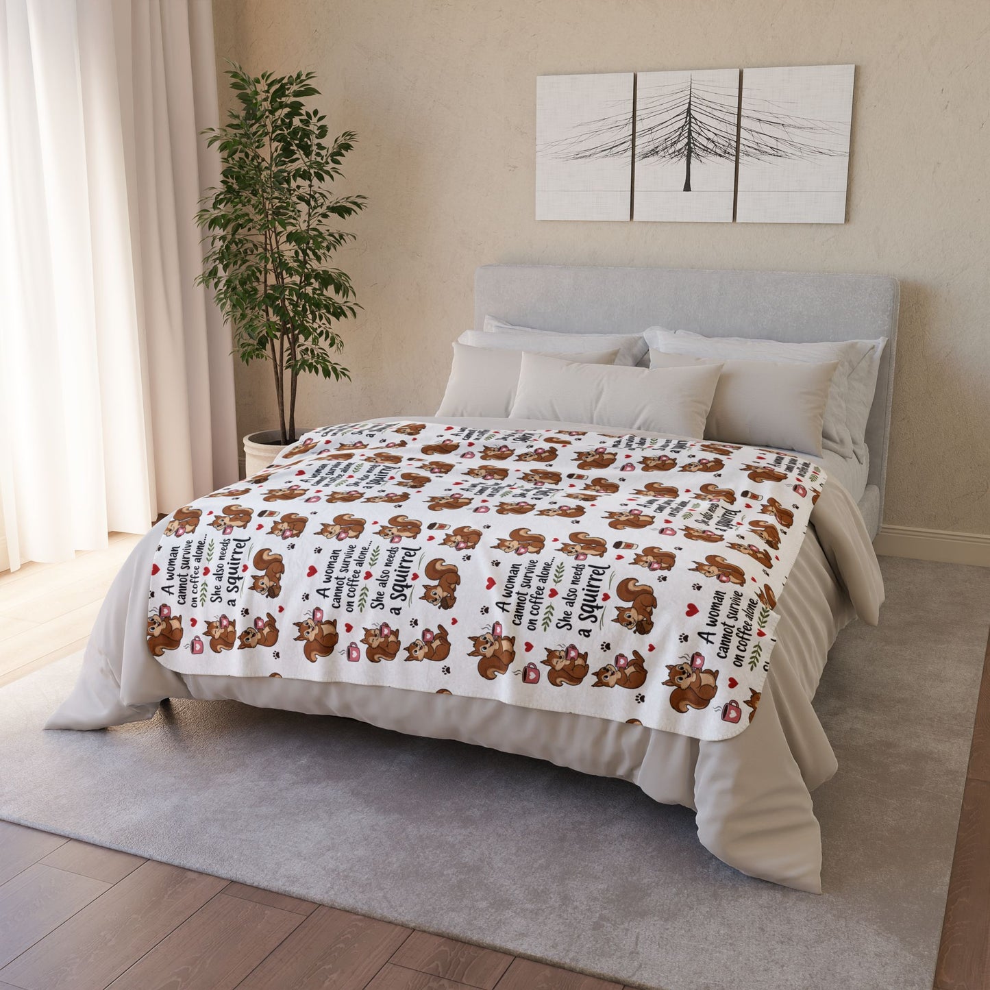 Squirrel Coffee Quote Fleece Sherpa Blanket Coffee Lover Gift Friendship Gift