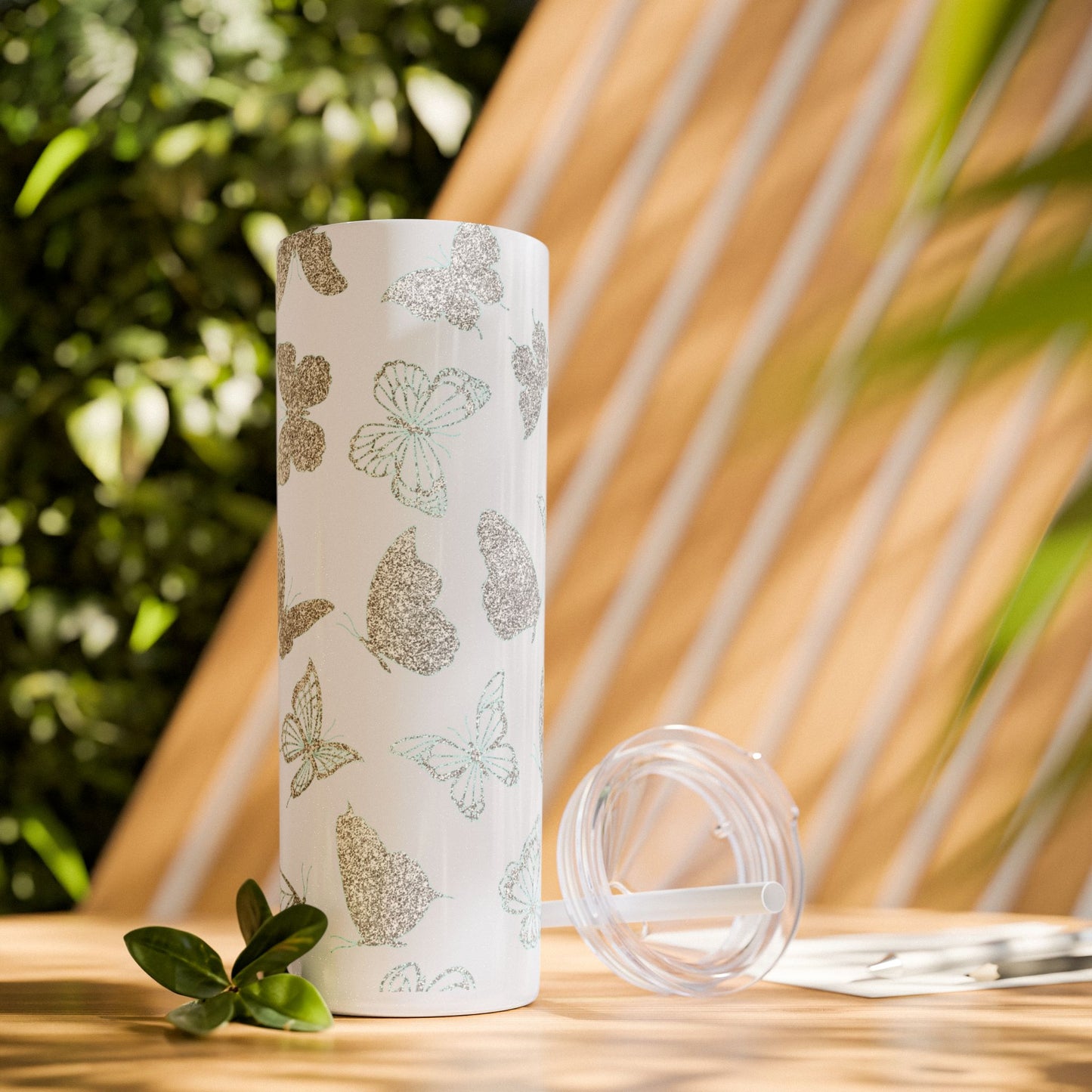 Tumbler Travel Butterfly Design Skinny Tumbler with Straw - 20oz, Stylish Drinkware for Nature Lovers Gift for Anyone