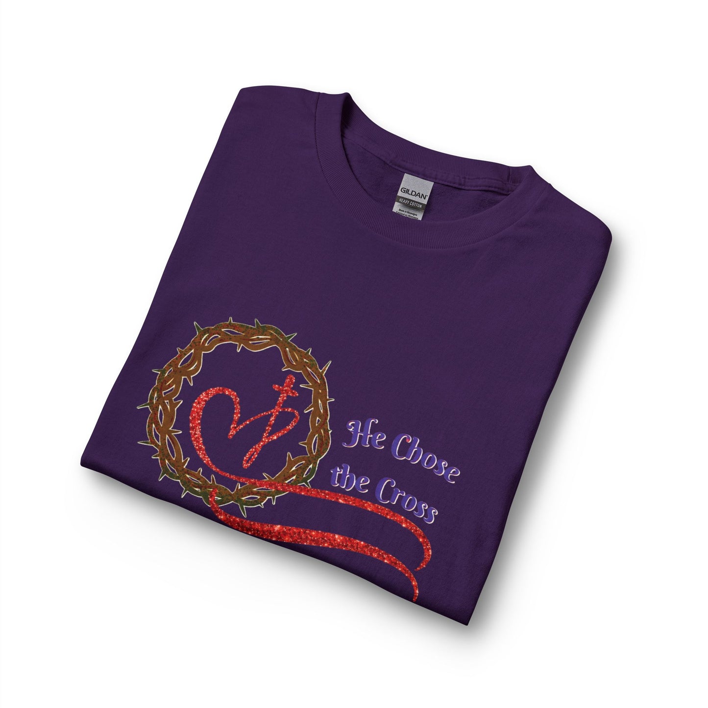 Long Sleeve Tee “He Chose the Cross” Christian Crown of Thorns Heart Design