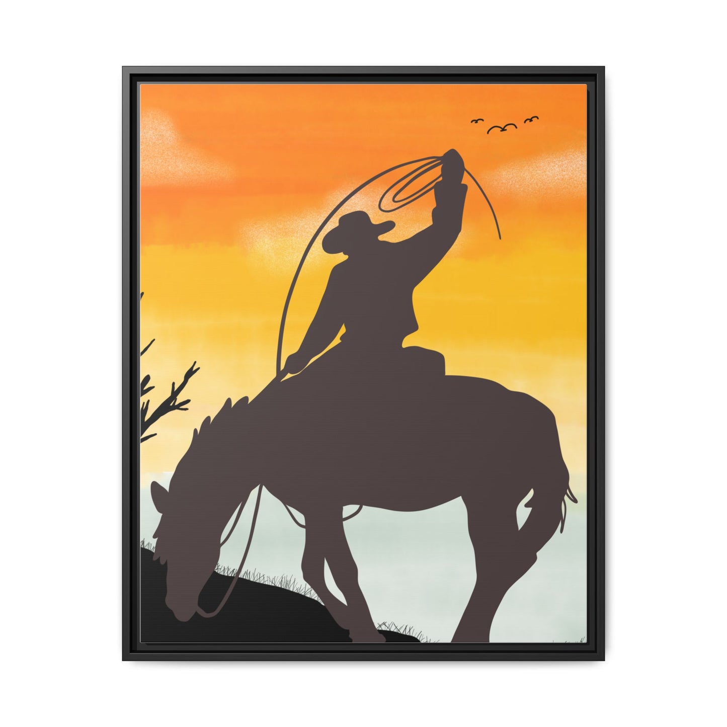 Framed Cowboy Rodeo Art Print Canvas Wall Decor Western Home Decor Rustic Cowboy Gift Equestrian Wall Art Country Themed Art Housewarming Gift
