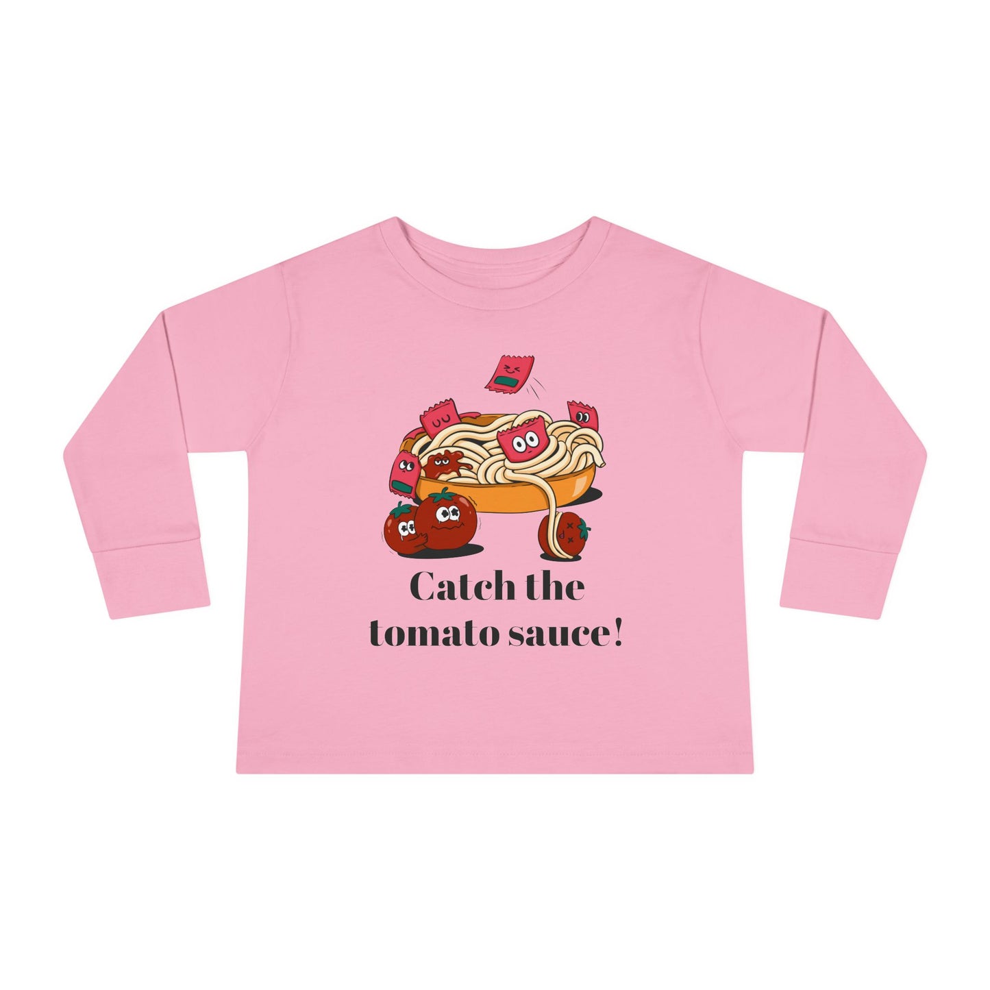 T-Shirt Cute Food-Themed Toddler Long Sleeve Tee Catch the Tomato Sauce Shirt Kids Foodie Apparel Fun Playdate Outfit Perfect for Birthdays