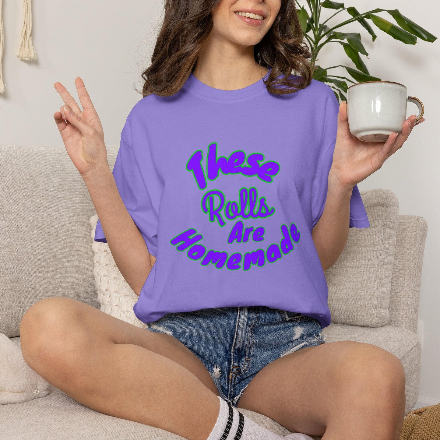 T-Shirt — "These Rolls Are Homemade" Retro Script Baking Tee