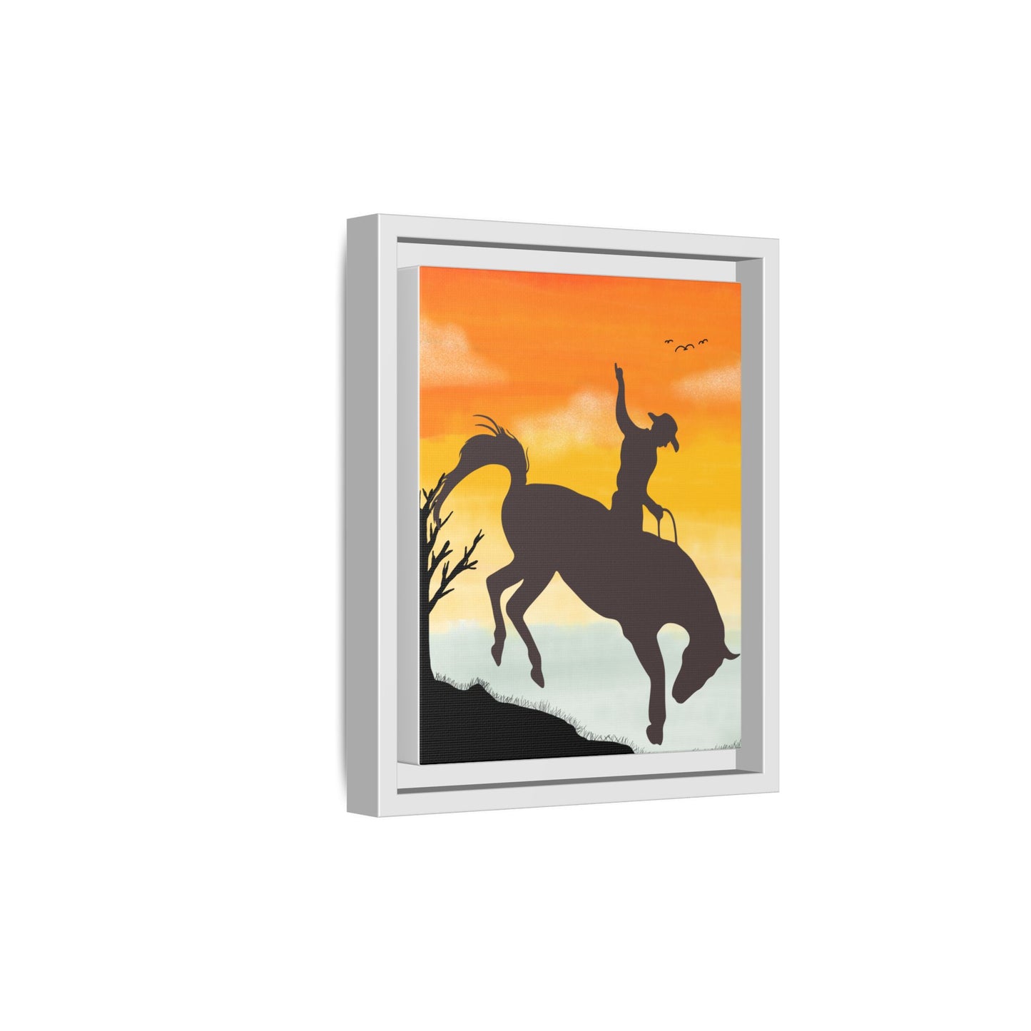 Framed Cowboy Sunset Canvas Art Equestrian Decor Farmhouse Wall Art Rustic Home Decoration Gift for Horse Lovers Rodeo Decor Housewarming Gift