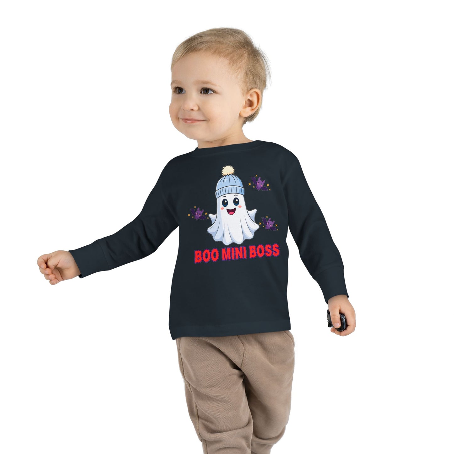 Boo Mini Boss Toddler Long Sleeve Tee Cute Ghost Halloween Matching Family Tee Family Halloween Photo