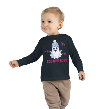 Boo Mini Boss Toddler Long Sleeve Tee Cute Ghost Halloween Matching Family Tee Family Halloween Photo