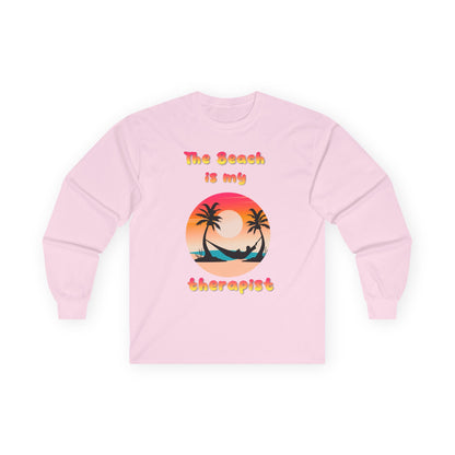 T-Shirt Beach Therapy Long Sleeve Tee Unisex Cotton Shirt for Beach Lovers Gifts for Vacation Summer Ocean Enthusiasts Relaxation