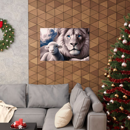 Lion and Lamb Matte Poster – Inspirational Religious Wall Art, Peaceful Nursery Print