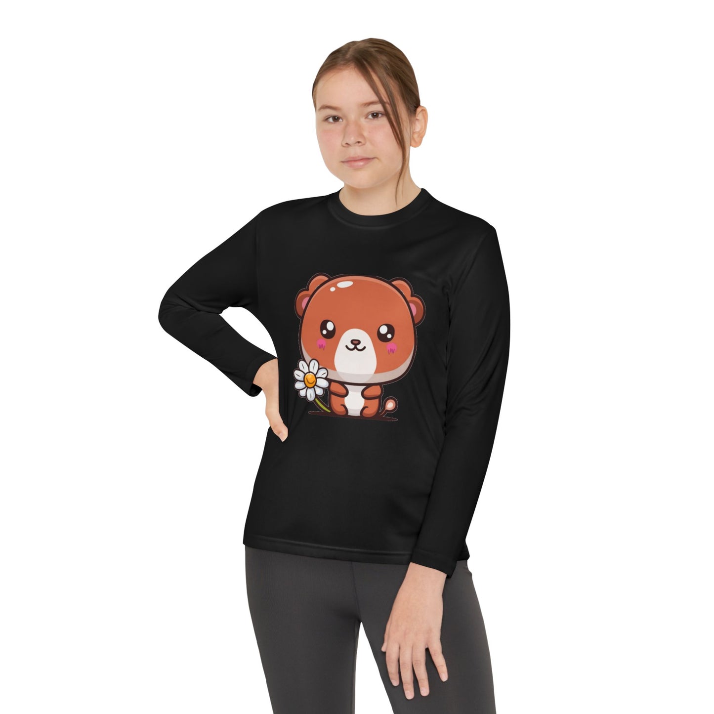 T-Shirt Cute Bear Youth Long Sleeve Competitor Tee Kids Bear Shirt Playful Tee for Boys and Girls Adorable Spring Apparel Gift