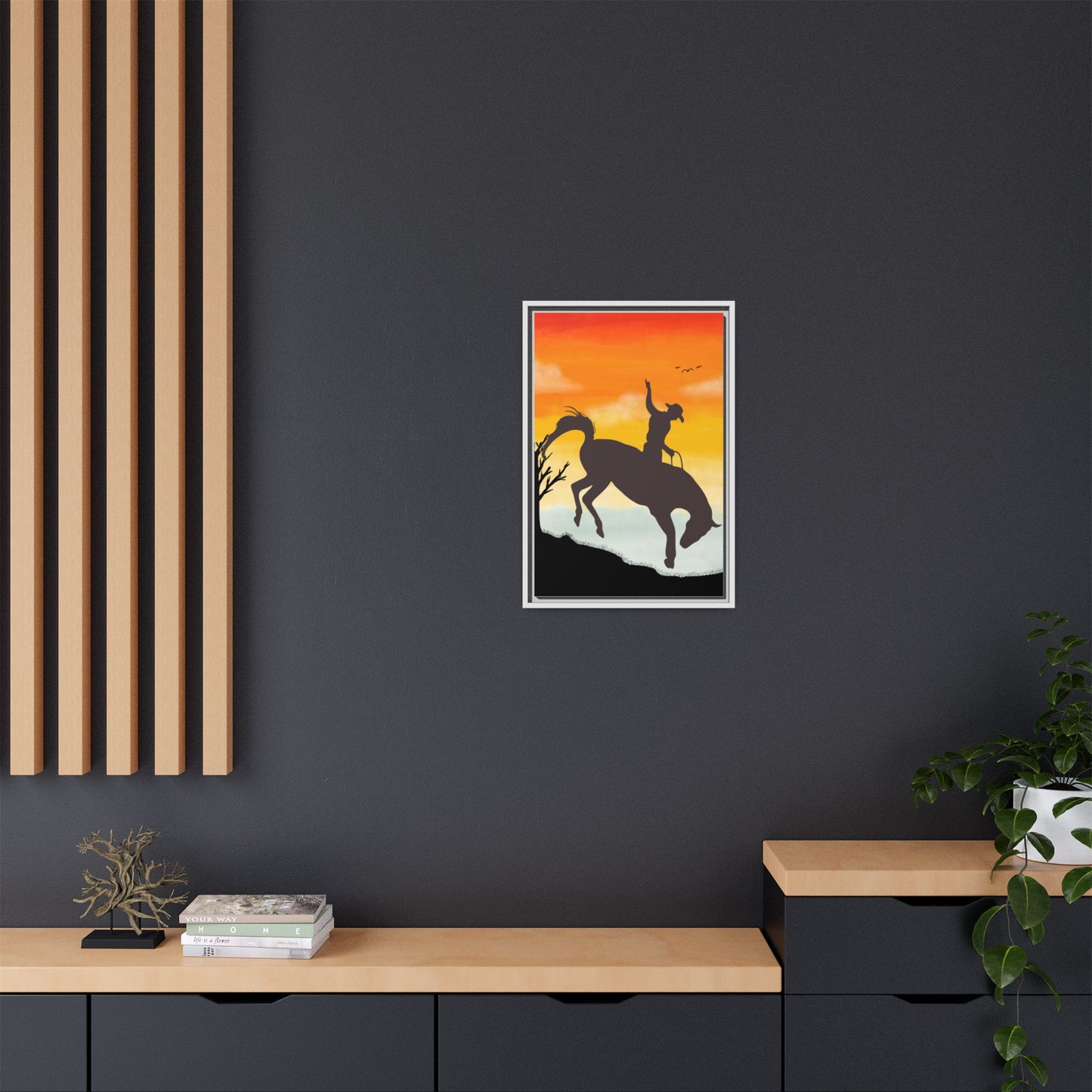 Framed Cowboy Sunset Canvas Art Equestrian Decor Farmhouse Wall Art Rustic Home Decoration Gift for Horse Lovers Rodeo Decor Housewarming Gift