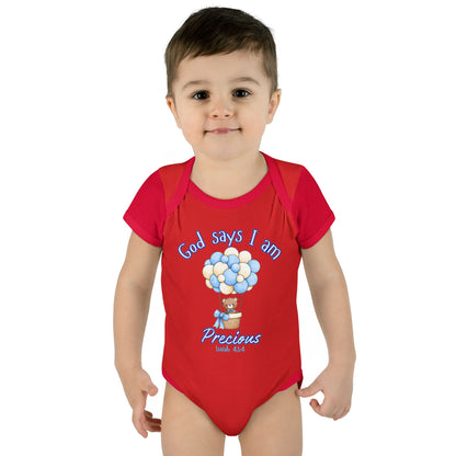 Baby Bodysuit - "God Says I Am Precious" Blue Balloon Teddy Infant Bodysuit