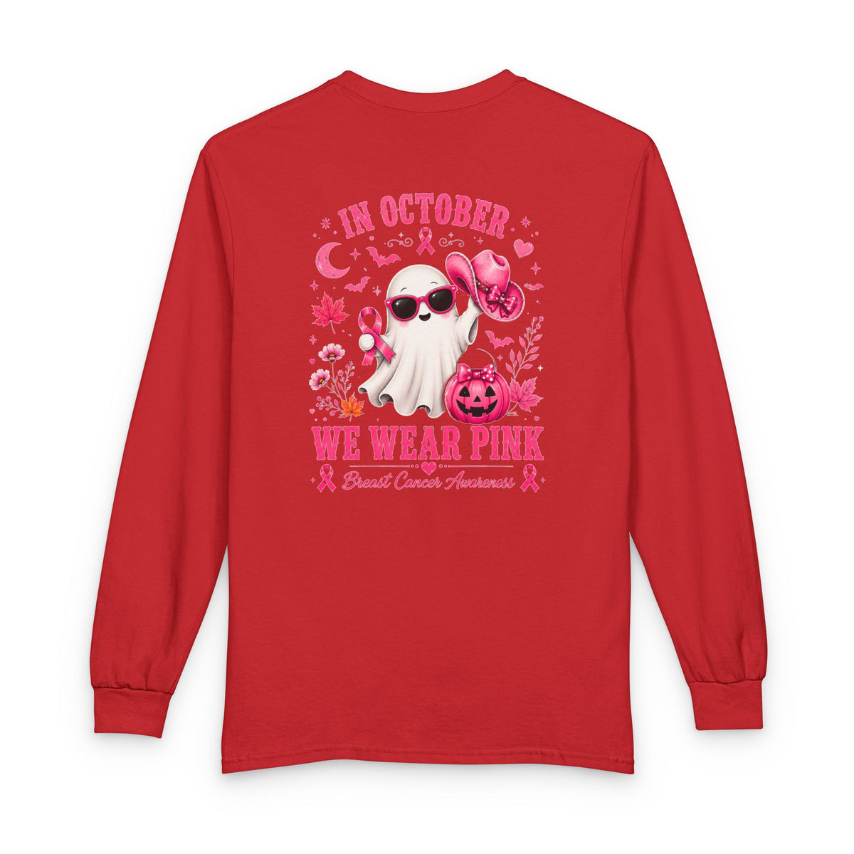 Breast Cancer Awareness Long Sleeve — "In October We Wear Pink" Ghost Tee