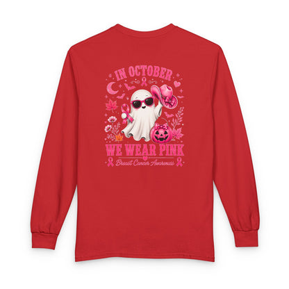 Breast Cancer Awareness Long Sleeve — "In October We Wear Pink" Ghost Tee