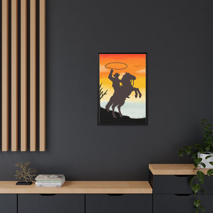 Framed Canvas Art Print Western Home Decor Rustic Wall Art Gift for Cowgirl or Cowboy Country Housewarming Rodeo Home Decor Cowboy Sunset