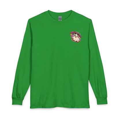 Halloween Long Sleeve Tee — "Just Here for the Boos" Ghost Party Shirt