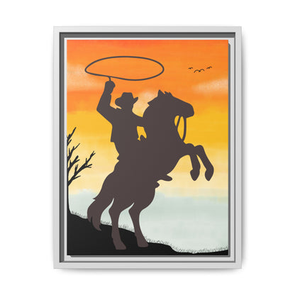 Framed Canvas Art Print Western Home Decor Rustic Wall Art Gift for Cowgirl or Cowboy Country Housewarming Rodeo Home Decor Cowboy Sunset