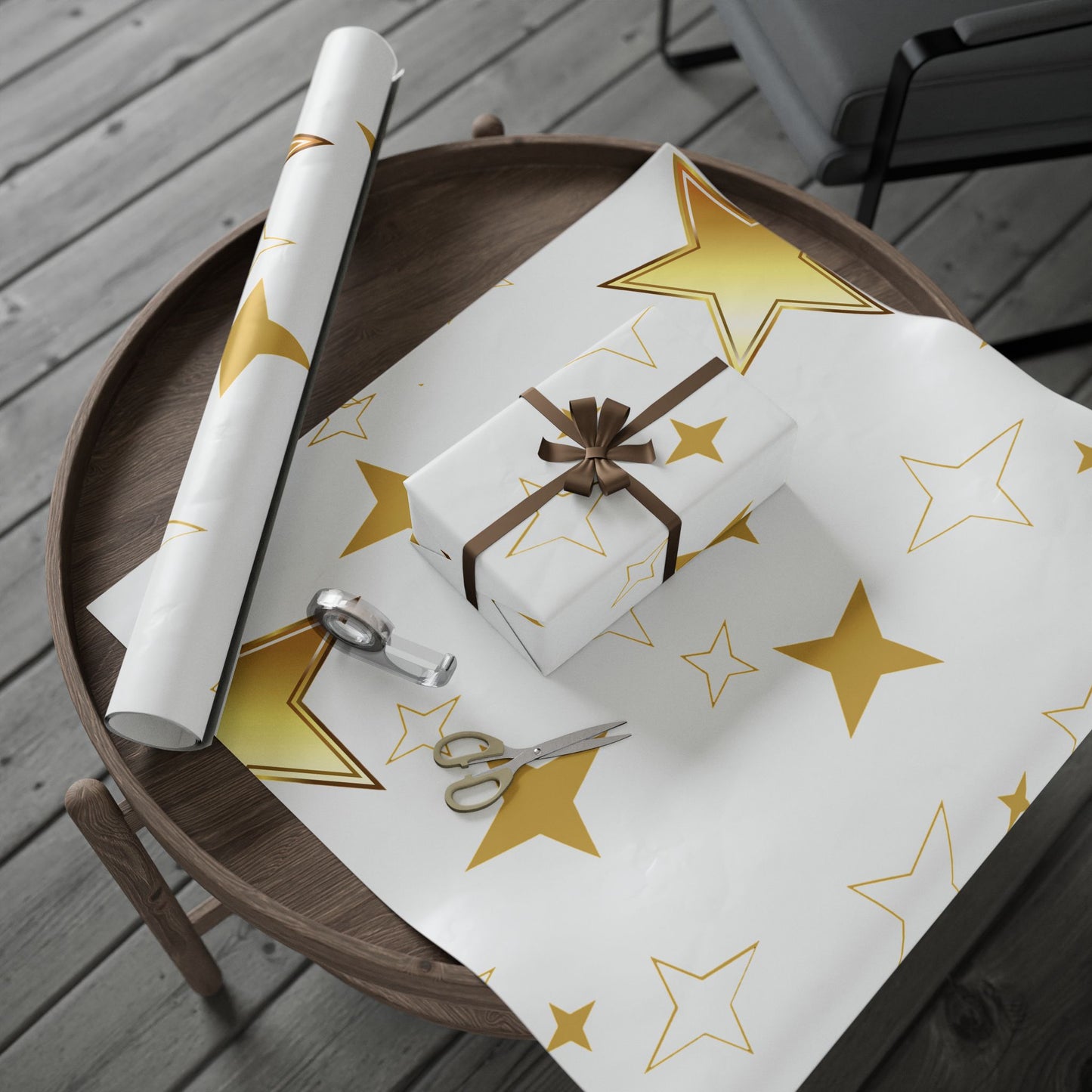 Gold Star Wrapping Paper Roll - Festive Birthday & Celebration Gift Wrap
