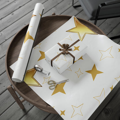 Gold Star Wrapping Paper Roll - Festive Birthday & Celebration Gift Wrap