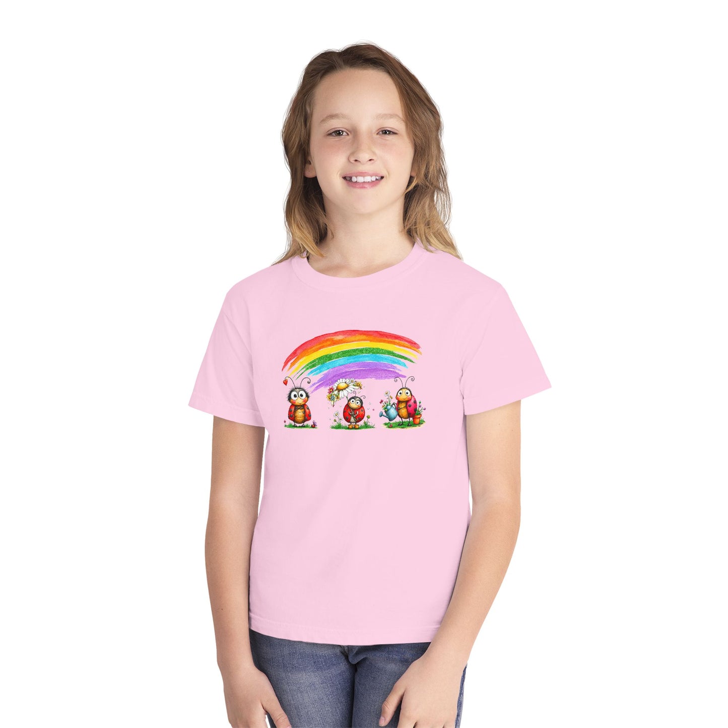 Kids Rainbow Ladybug Tee — Cute Playful Graphic Youth T-Shirt