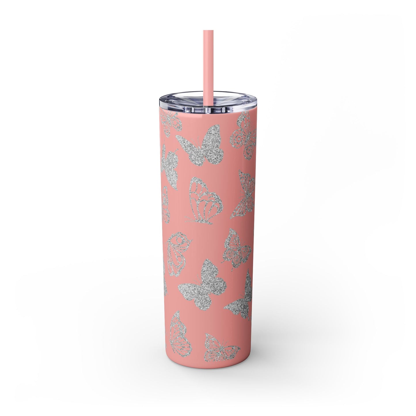 Tumbler Travel Butterfly Design Skinny Tumbler with Straw - 20oz, Stylish Drinkware for Nature Lovers Gift for Anyone