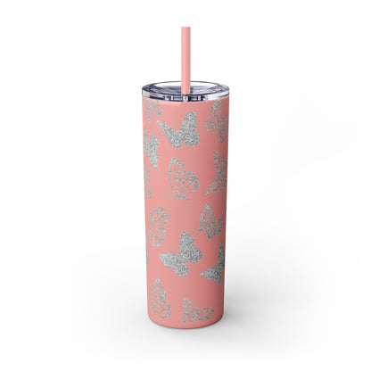 Tumbler Travel Butterfly Design Skinny Tumbler with Straw - 20oz, Stylish Drinkware for Nature Lovers Gift for Anyone