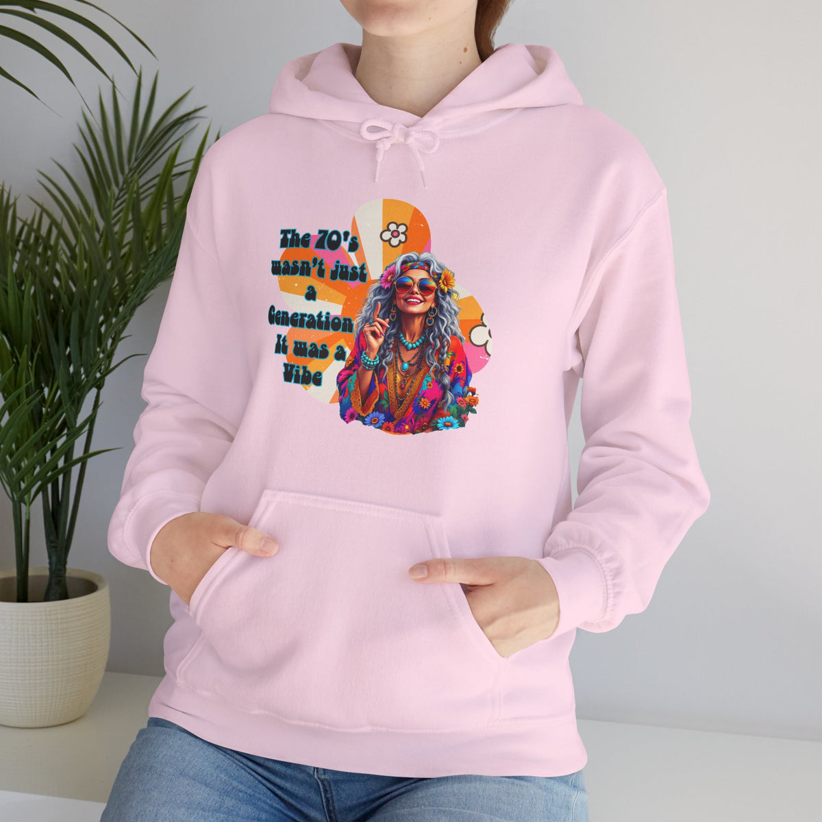 Retro Hippie Hoodie – "The 70's wasn't your generation it was mine" Colorful Boho Graphic