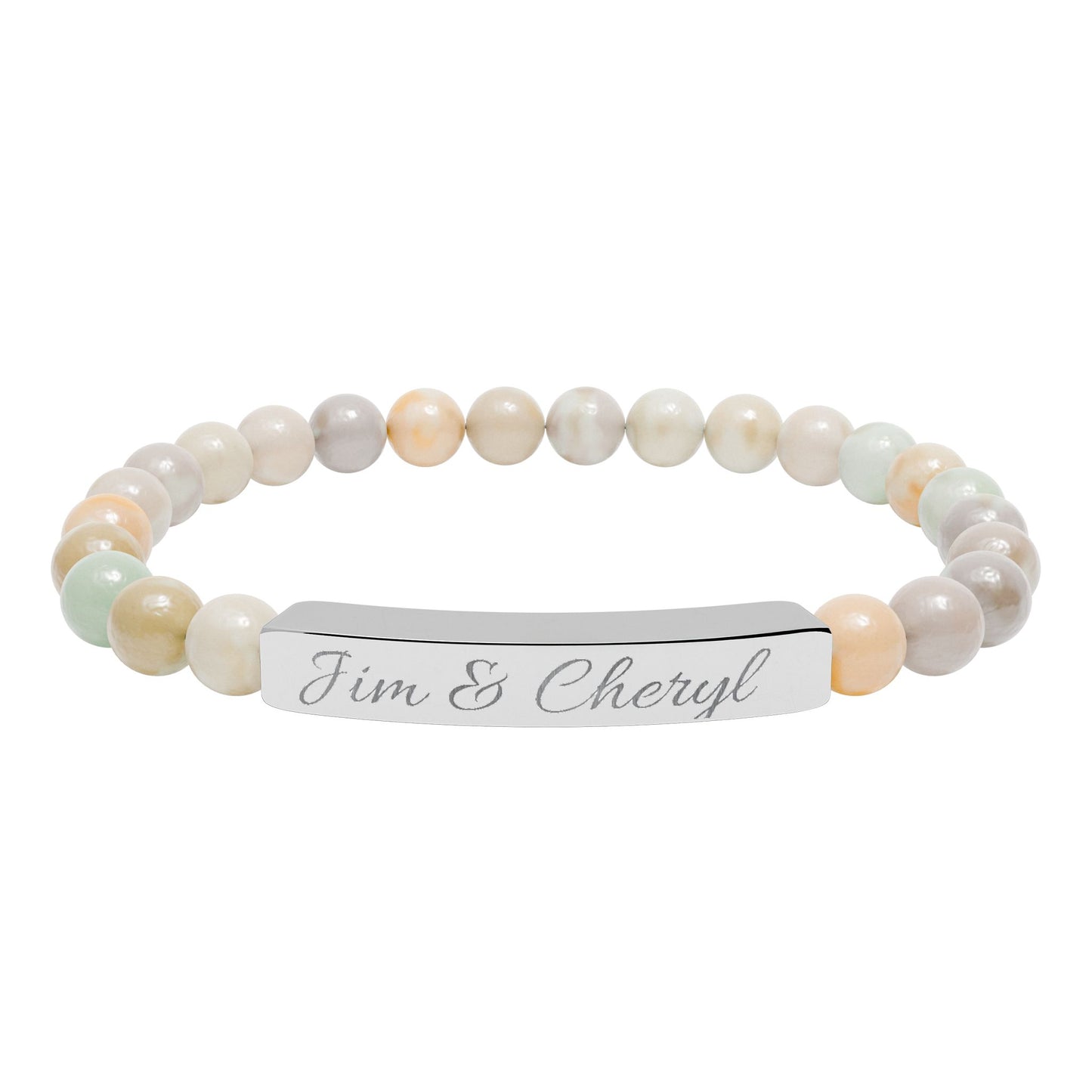 Engravable Natural Stone Bar Bracelet — Personalized Stretch Beaded Bracelet