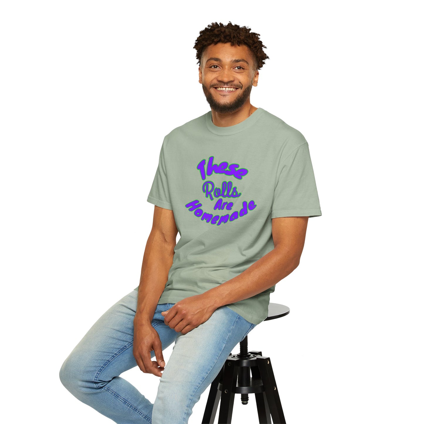 T-Shirt — "These Rolls Are Homemade" Retro Script Baking Tee