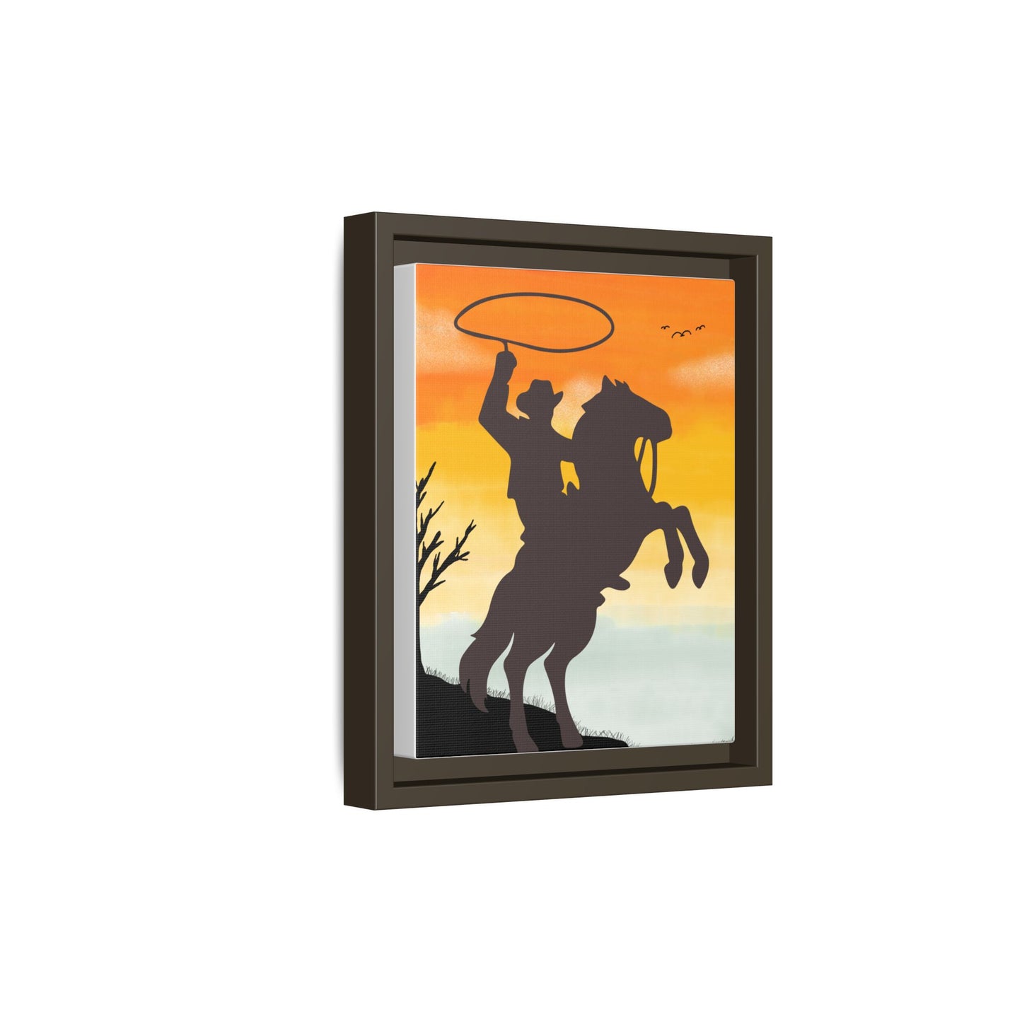 Framed Canvas Art Print Western Home Decor Rustic Wall Art Gift for Cowgirl or Cowboy Country Housewarming Rodeo Home Decor Cowboy Sunset