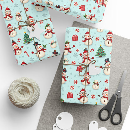Festive Christmas Wrapping Paper, Holiday Gift Wrap, Snowman and Santa Print, Perfect for Christmas, Birthdays, and New Year Celebrations